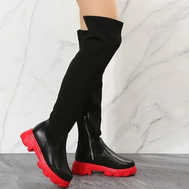 Platform Knit Thigh High Boots