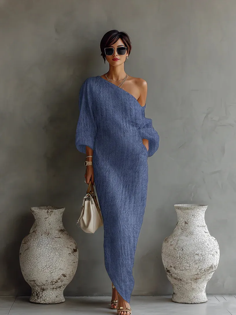 Santorini Muse One-Shoulder Maxi Dress