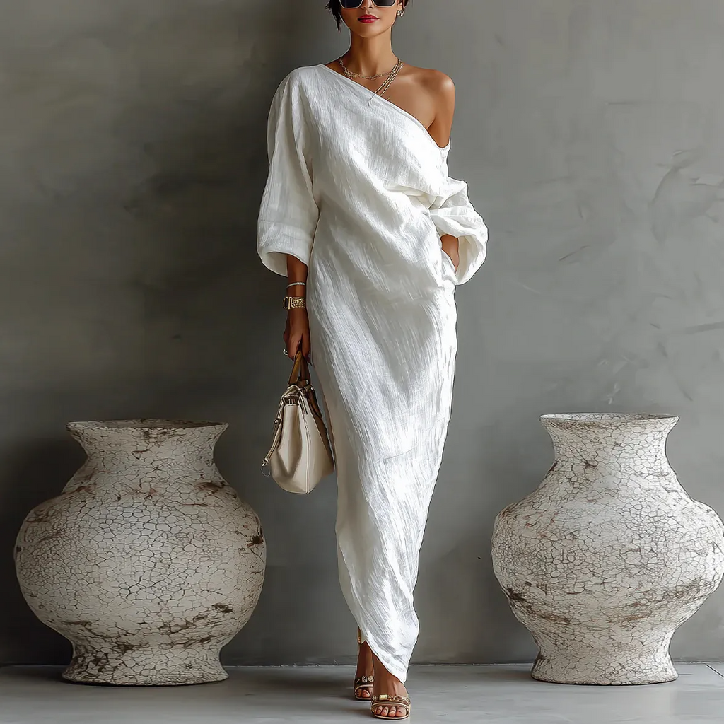 Santorini Muse One-Shoulder Maxi Dress