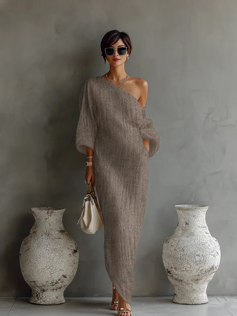 Santorini Muse One-Shoulder Maxi Dress