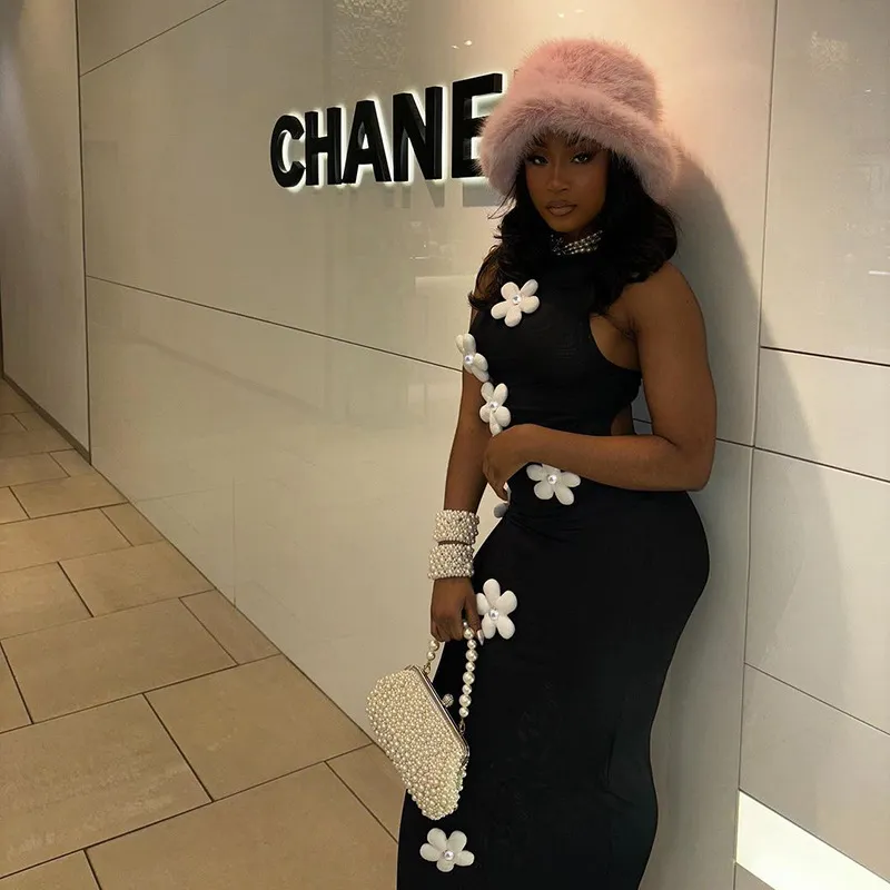 Midnight Blossom Bodycon Maxi Dress
